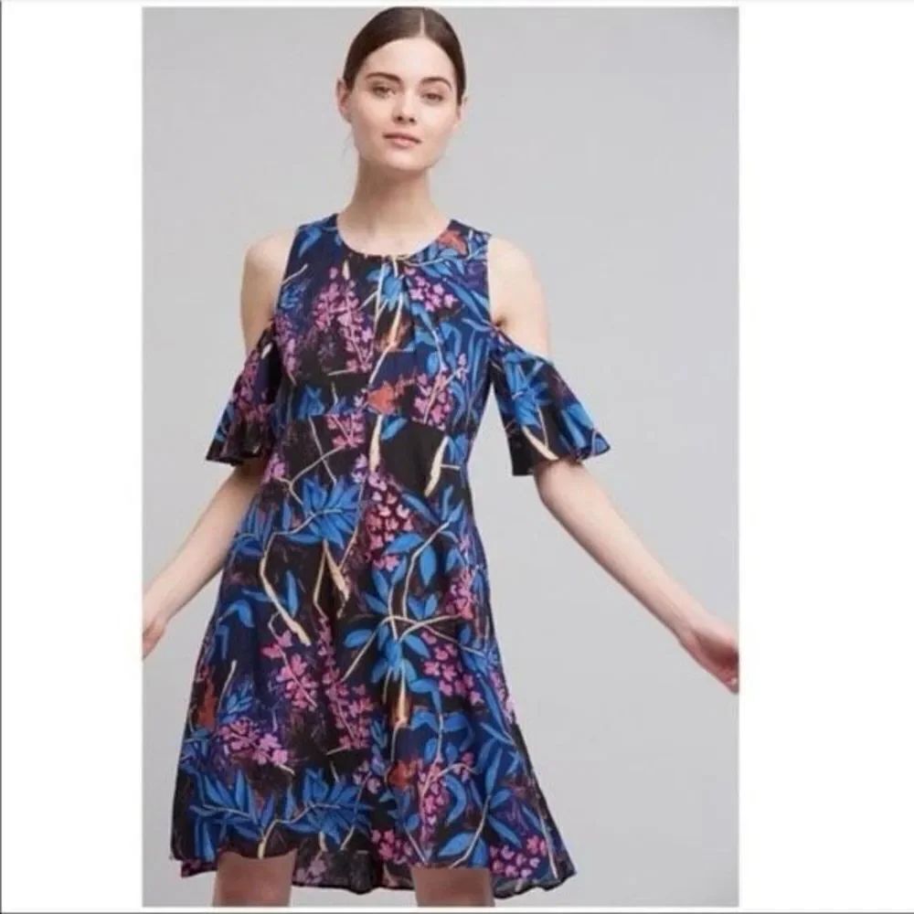 ✨Anthropologie Maeve Elia Open-Shoulder Multicolor Sz 0 Dress✨
